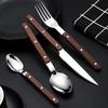 Geschirrset Klassisches Französisches Design 5-teiliges Edelstahl-Besteck mit Imitation-Holzgriff Spülmaschinenfest Besteckset Rostbeständig Steakmesser