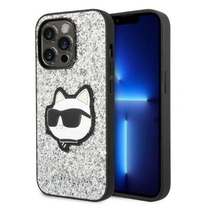 Etui Do iPhone 14 Pro Max Karl Lagerfeld Glitter Choupette Srebrne