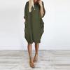 Spring Summer Dress Oversized Knee Length Long Sleeves Pure Color Round Neck Baggy Midi Dress for Daily Wear Dating Travel