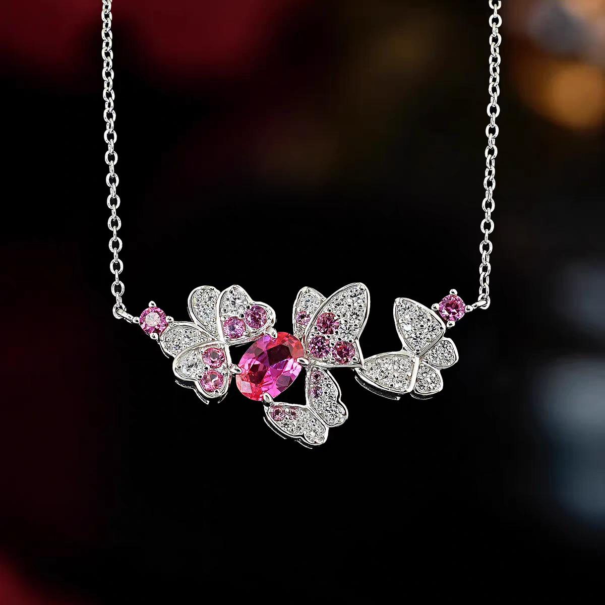 Red Corundum Butterfly Love Flower Retro Style Niche Light Luxury Butterfly Collarbone Chain Necklace, Give Girlfriends Holiday Birthday Gift 2026 45CM