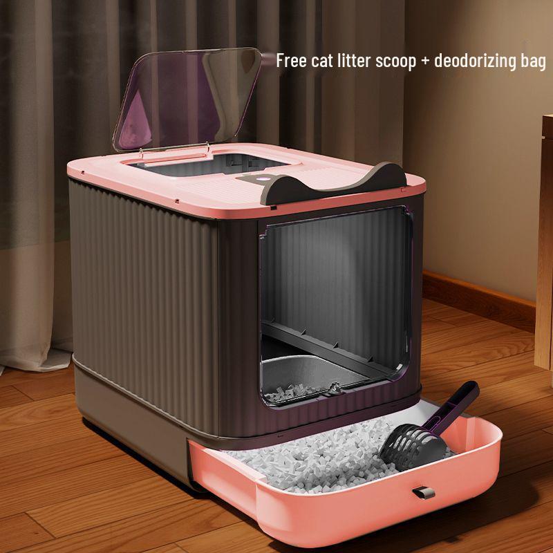 Super Large Anti-Leak Cat Litter Box with Sterilization, Top-Entry, Deodorizing, and Splash-Proof Features - Fully Enclosed.
