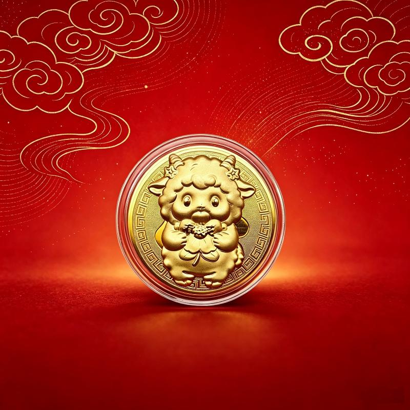 Chinese Zodiac Sheep Gold Color Lamb Commemorative Coin Decoration Metal Crafts Souvenir Medal New Year Collection Gift