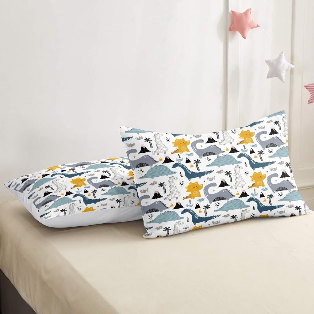 Dinosaur Bedding Set - 3 Piece Kids' Dinosaur Cartoon Bed Sheet and Pillowcase Set