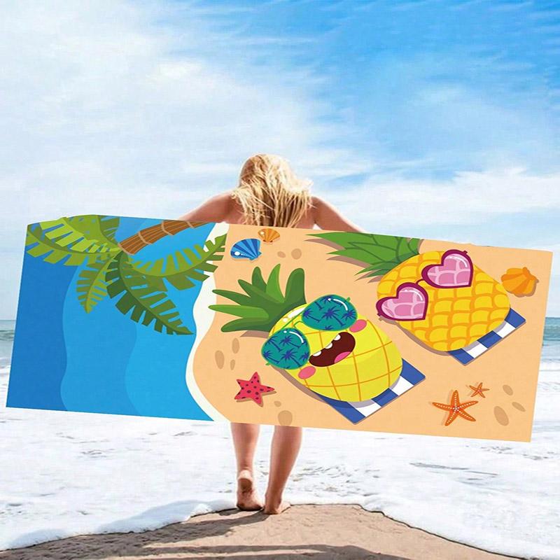 Cute Pineapples Relaxing on the Beach Patterned Sunscreen And Windproof Suitable For Swimming Pool Camping Travel Blanket