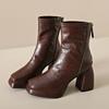Fashion Retro Square Head Sheepskin Block Heel Booties Women's Back Zipper Platform High Heel Skinny Boots Fall Winter New