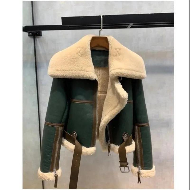 Large size women's winter clothing new fat sister big lapel thickened short fur integrated cashmere jacket tide