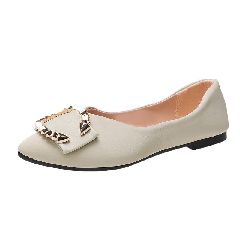 Women's Flat Single Shoes 2024 Spring Metal Button Pointed Toe Casual Shoes for Women Shallow Slip On Office Ladies Flat Shoes