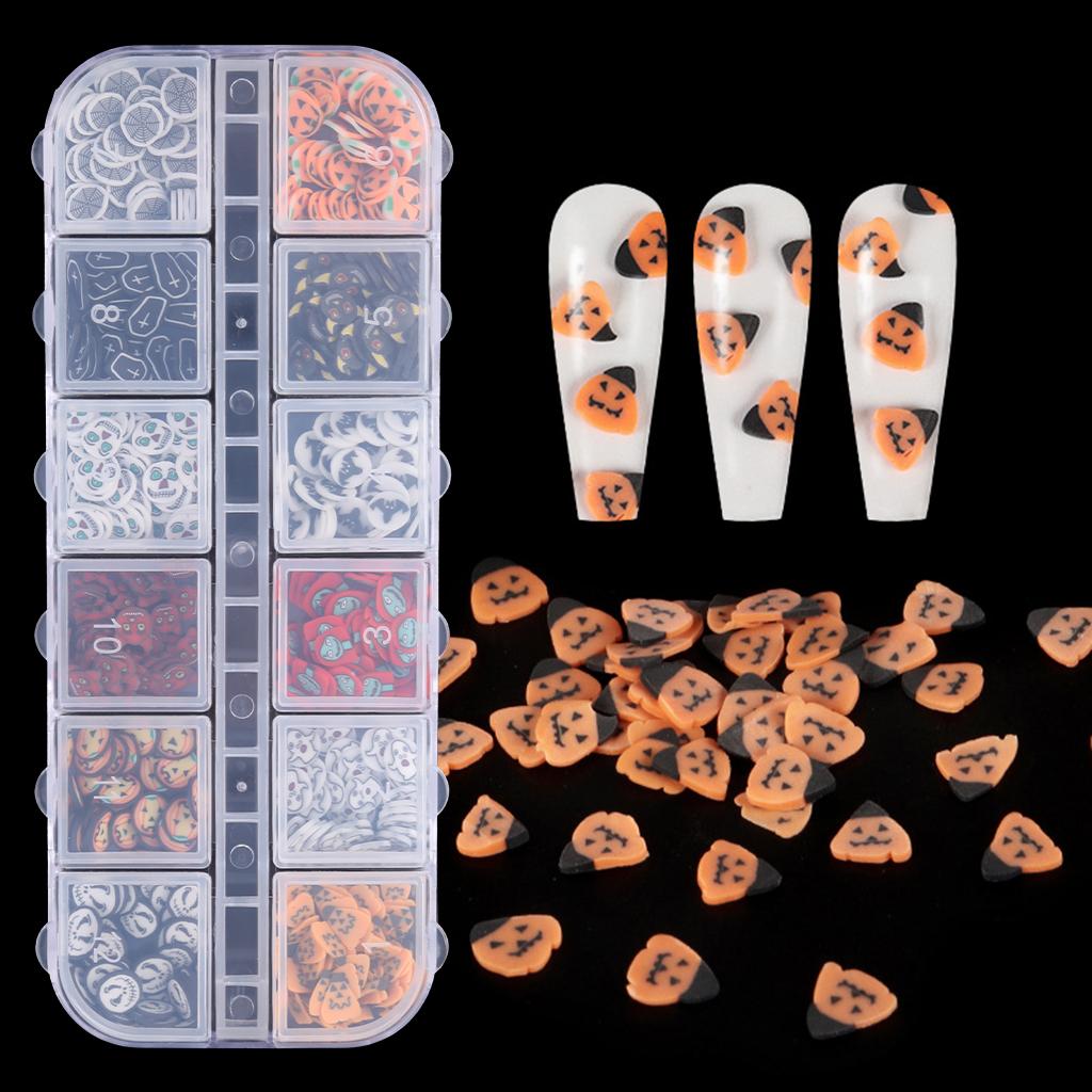 

Halloween Nail Art Charms Glitter Decals Decoration 3D Soft Pottery Pieces for Women DIY Nail Accessories Supplies