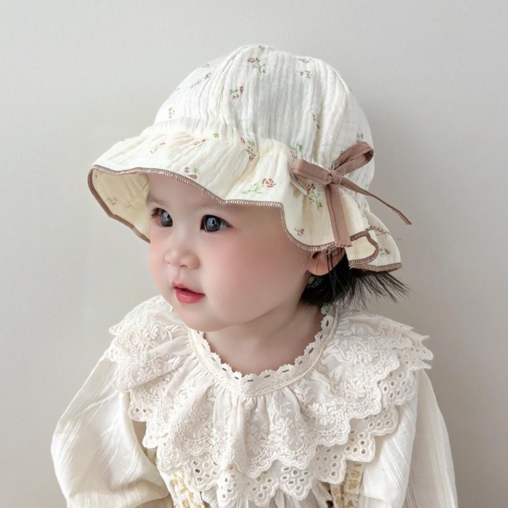Thin Baby Girl Bucket Hat Sweet Flower Kids Outdoor Sunscreen Hat Cute Panama Fisherman Cap