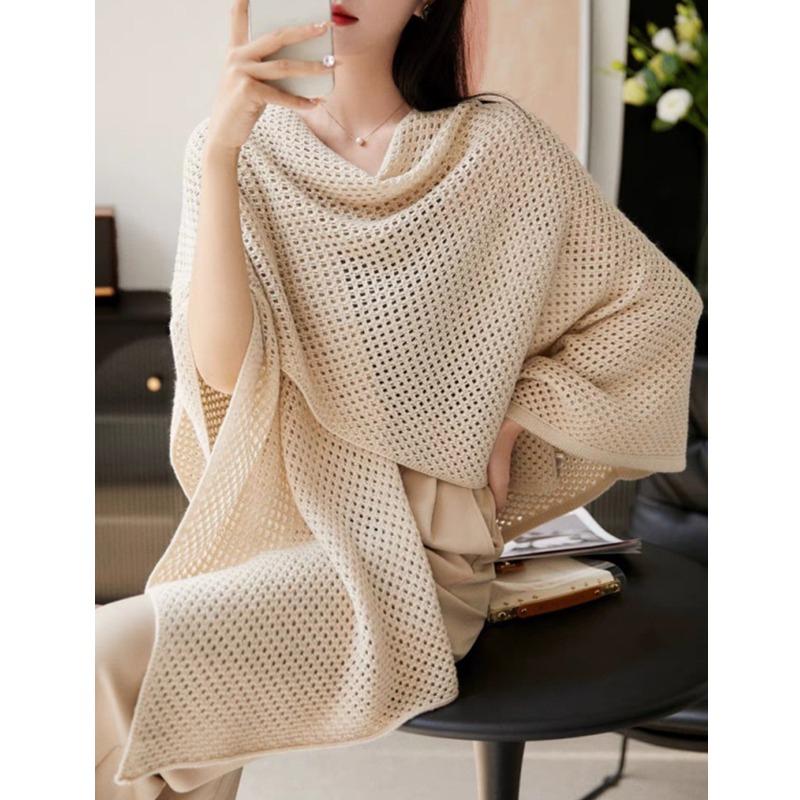 Fashion Women Knitted Cardigan Cover Up Spring Autumn Sweater Elegant Solid Shawl Ponchos Hollow Out Thin Long Sweater Casual Loose Coat Clothing