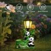 Outdoor Solar Powered Panda Family Statue Resin Garden Decor Yard Patio Lawn Ornament