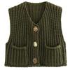 11 Colors 2025 Autumn Cross-border New Vest, Thick Stick Needle Three-button Pocket V-neck Knitted Sleeveless Cardigan Vest