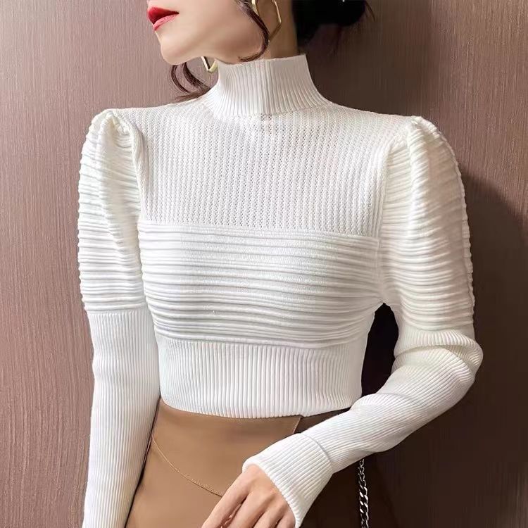 Top Half Turtleneck Skinny New Season Bubble Sleeve Women's Sweater Foreign Style
