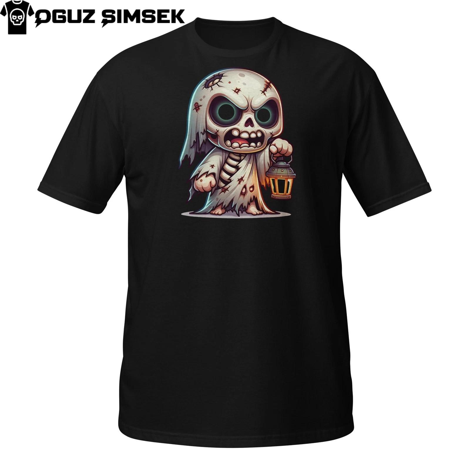 Cute Skeleton Ghost T-Shirt Mens Womens Tees Top – Halloween Lantern Spirit Undead Cartoon Tee 2XL