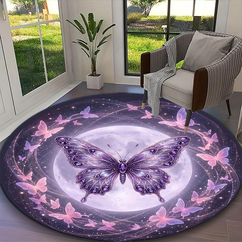 1pc Round Rug Appropriate for Office, Ethereal Moth Butterfly Grace Carpet, Versatile Printed Chair Rug, Durable Home Sofa Carpet