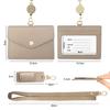 boshiho Name Tag Case, Neck Hanging, Stylish, Horizontal, Double-Sided, Reel, Pen Holder, Neck Strap Included, Genuine Leather, ID Card Holder