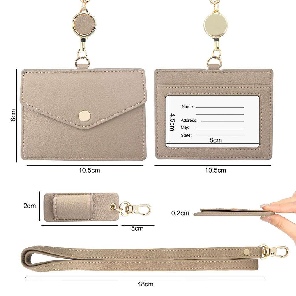 boshiho Name Tag Case, Neck Hanging, Stylish, Horizontal, Double-Sided, Reel, Pen Holder, Neck Strap Included, Genuine Leather, ID Card Holder