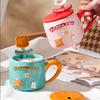 Home Suit Student Simple Ins Style Ceramic Cup Cartoon with Cover Spoon Couple Mug High Temperature Resistant Water Cup