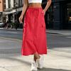Women's High Waisted Cargo Skirt with Elastic Waist, Pockets and Slit, Color Casual Skirt for Everyday Wear