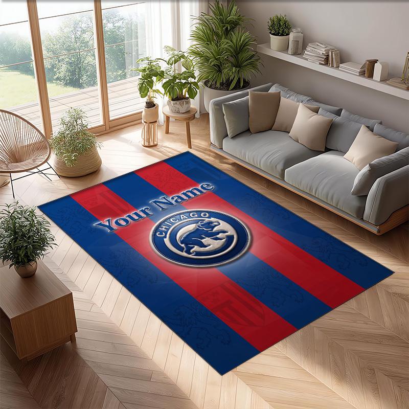 Chicago Cubs Crystal Velvet Rug, Custom Name Text Personalized Non‑Slip Floor Mat for Home Decor Gift
