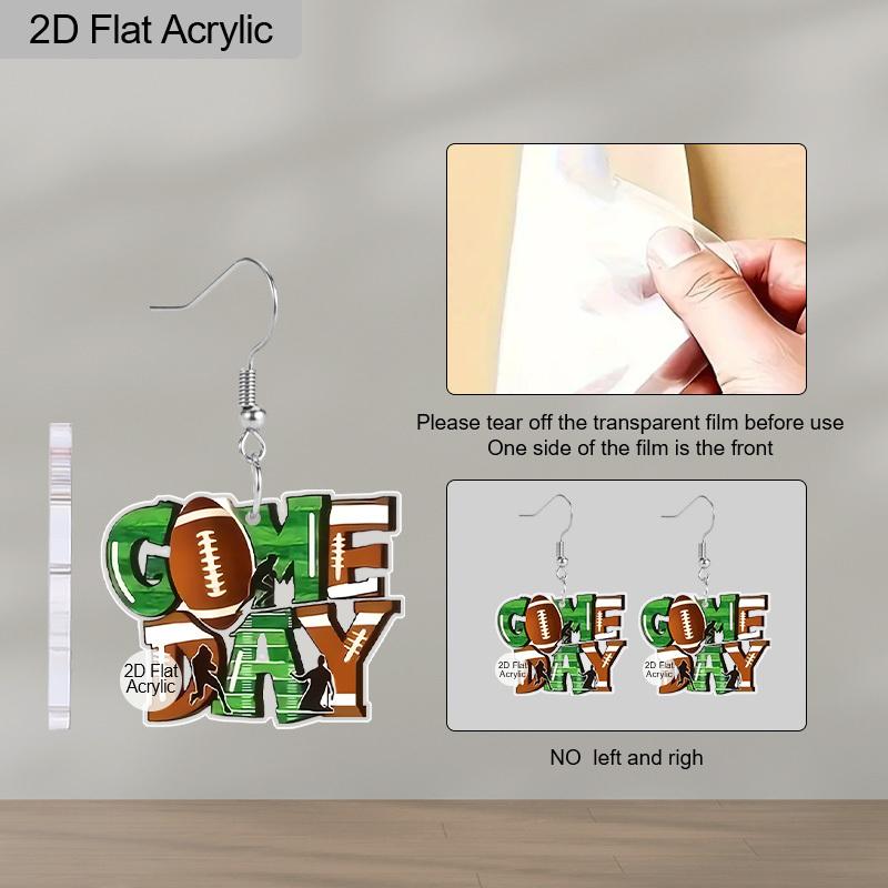 2D Flat 1 Pair Game Day Acrylic Earrings, Lightweight and Unique, Perfect for Everyday Wear, Vacations, Gifts, and Super Bowl Viewing.