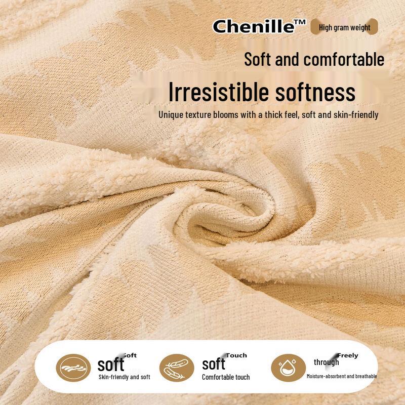 Handunka Cream Chenille Sofa Blanket