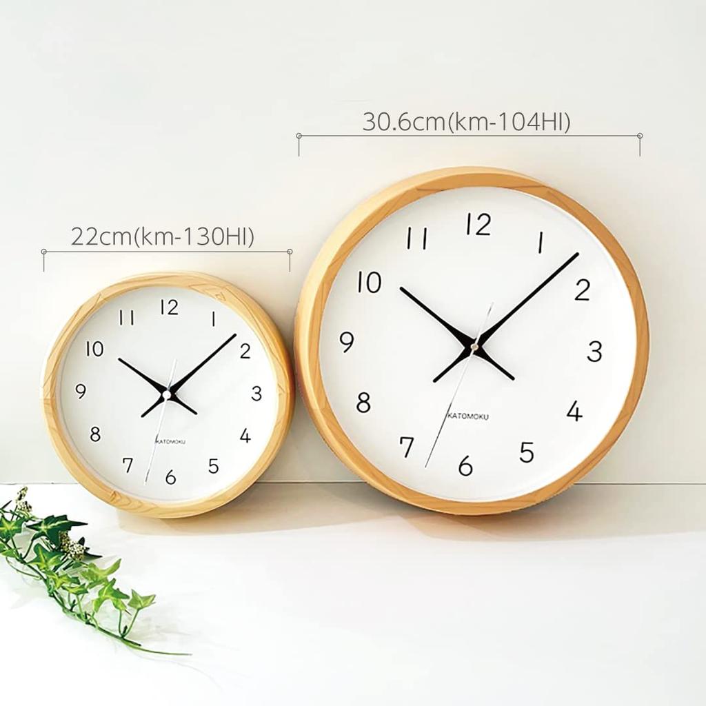 KATOMOKU Muku Clock 13 Hinoki Wall Clock Continuous Second Hand km-130HIRC 220mm (Radio Clock)