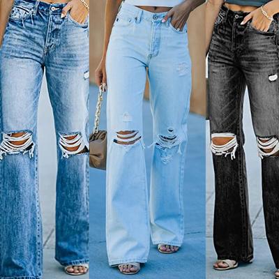Lässige Jeanshose mit hoher Taille und ausgewaschenen Löchern