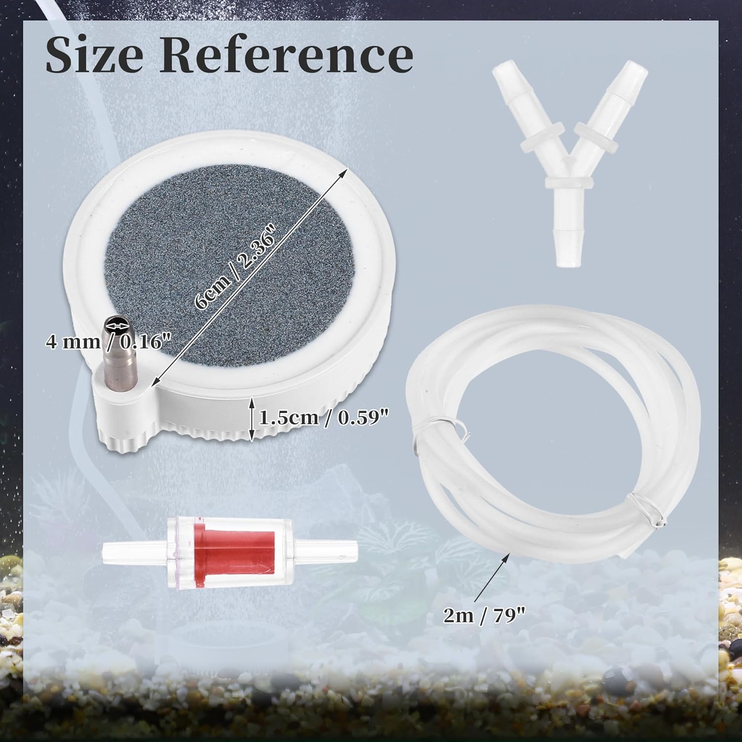 Fish Tank Air Stone, Air Disk Stone for Mineral, Oxygen Diffuser for Air Pump, Air Stone Aquarium Kit 2.36  Diameter, 4 Pcs