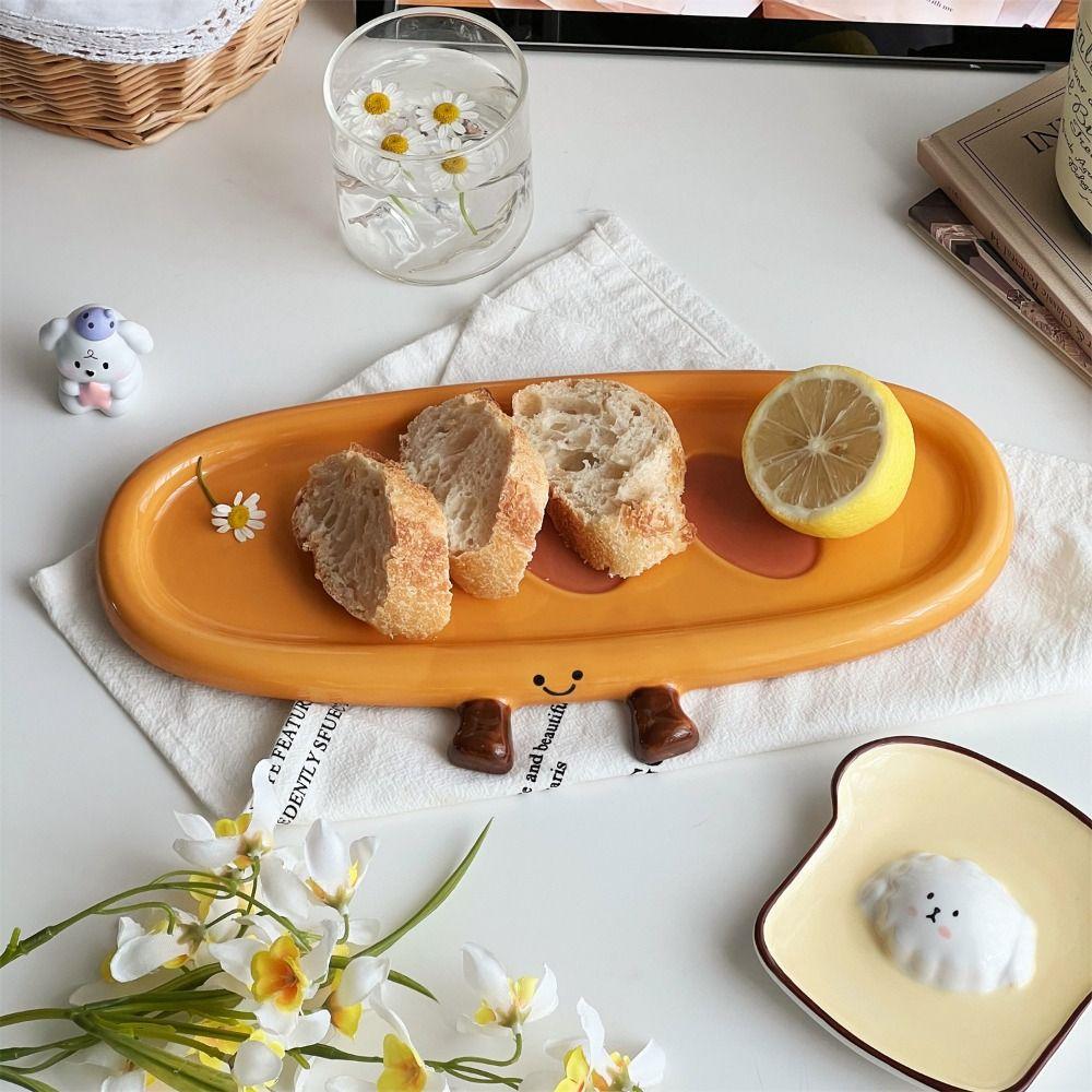 Hand Painted Cake Tray 3D Baguette Snack Plate Unique Breakfast Plate  Home