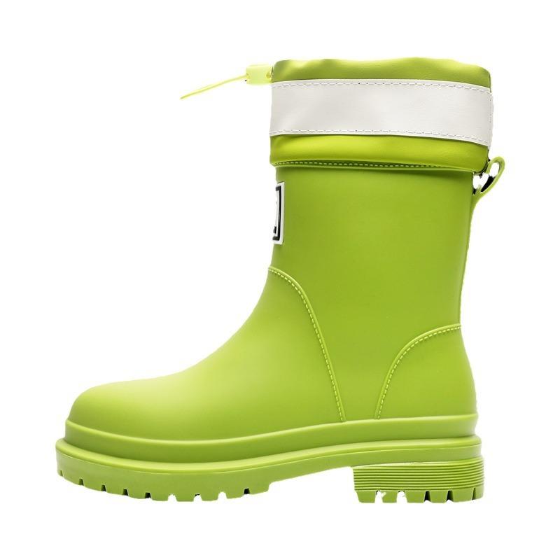 Rain Shoes Women's New Medium Tube Rubber Shoes Outer Wear Water Boots Non-slip Water Boots Thick-soled Water Shoes Velvet Short Rain Boots