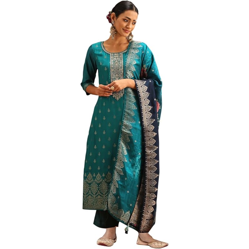 Libas Women's Silk Kurta Sets (38037O_Green