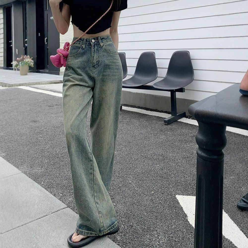 Washed Vintage Wide-legged Jeans Women's High-waisted Do The Old Loose Straight Draping Skinny Dragging Pants Retro Baggy Long Jeans for Ladies
