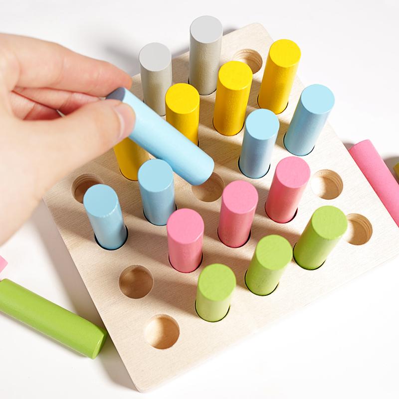 Children's Montessori Early Education Wooden Colorful Plugboard Hand-eye Coordination Training Color Cognitive Educational Toys
