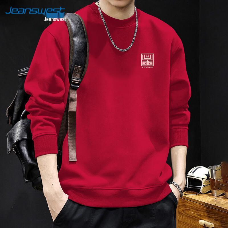 Jeanswest Men's Casual Logo Print Pullover Long Sleeve T-Shirt