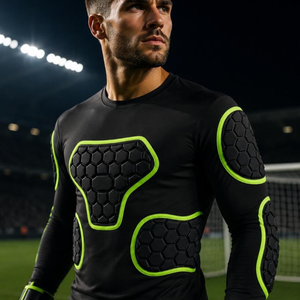 Maglia a Compressione Imbottita Elasticizzata in 4 Direzioni ad Alta Elasticità con Imbottiture