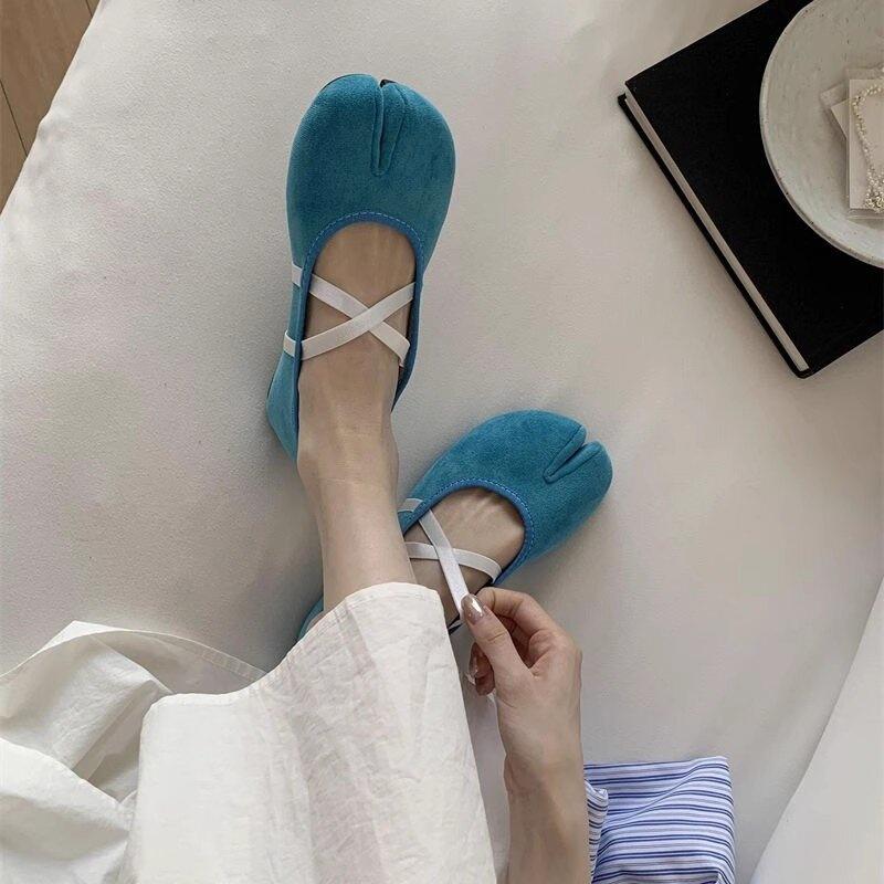 

Bailamos Women Flats Fashion Split Toe Flat Heel Casual Laofer Shoes Shallow Slip On Ladies Balle Shoes Soft Dress Shoes Mujer 35