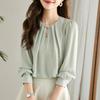 Camicia Nera in Chiffon Taglie Forti da Donna Primavera Maniche Lunghe Bluse Top Stile Coreano Camicie Larghe