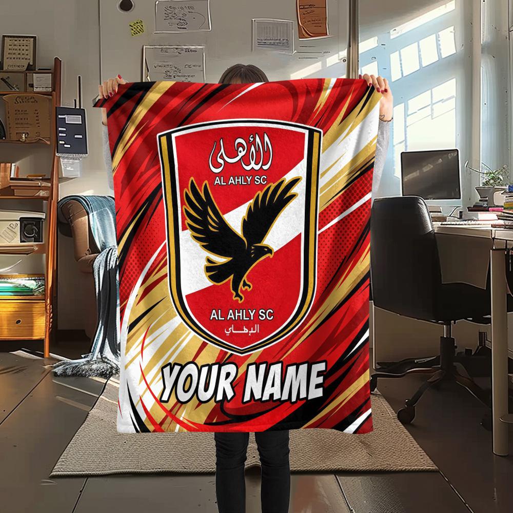 Custom Name Al Ahly SC Flannel Blanket, High quality Comfortable for All Seasons, Home Decor, Warmth and Comfort