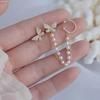 925 Silver Zircon Butterfly Pearl Chain Tassel Earrings with Ear Bone Clip