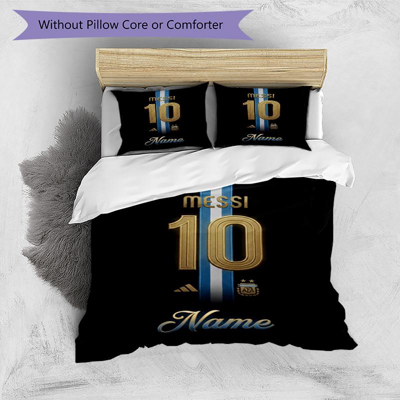 Messi Argentina Jersey Personalized Name Bedding Set,Soft Bed Linen for Bedroom Home Decoration,Perfect Gift for Football Fans,Breathable Duvet Cover 