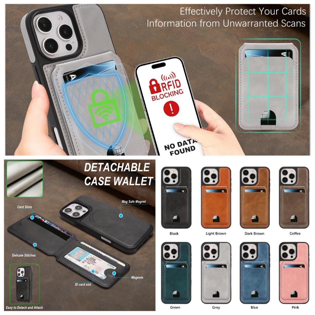 Magnetic Leather Phone Case with Card Holder for iPhone 12 - 17 Series Multi - Functional Stand Shockproof Protective Cover