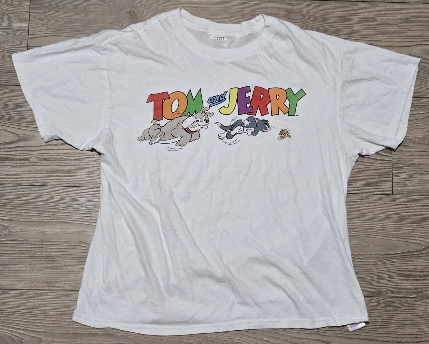 Vintage Freeze Tom And Jerry Size Small White /w Dog Chase Unisex T-Shirt XXXXL