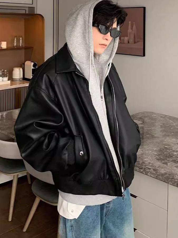 Męska Hipsterska Skórzana Kurtka Motocyklowa z Kapturem PU - Modny Styl Dwuczęściowy
