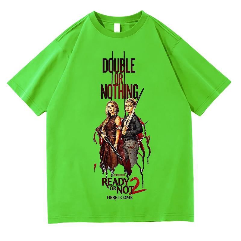 READY OR NOT 2 HERE T-Shirts Sommer Reines T-Shirt Mode Design Grafischer Druck T-Shirts Unisex Ästhetische Kleidung Streetwear