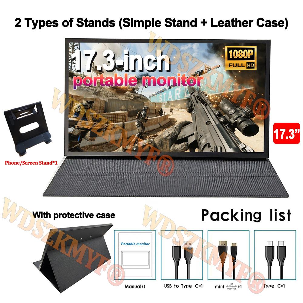 

17.3 Portable Monitor With Protective Case & StandComputer Monitor Extend Model USB-C MINI-HDMI For Laptop Xbox Switch PC Game