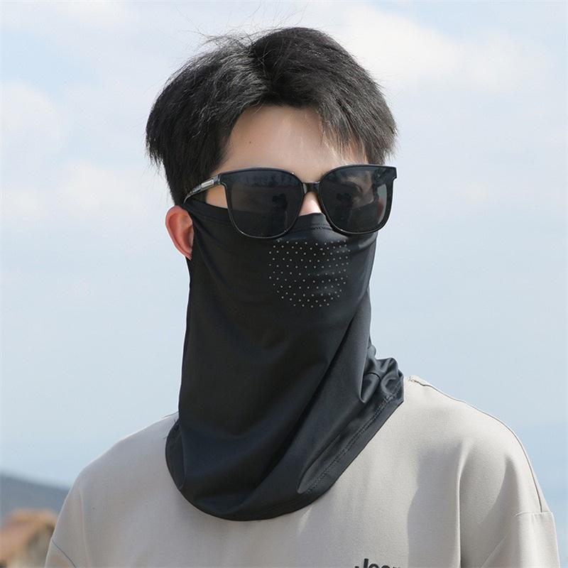 Ice Silk Sunscreen Face Mask With Ear Hooks - Unisex Summer Cycling Face Cover, Breathable Uv Shield For Face And Neck