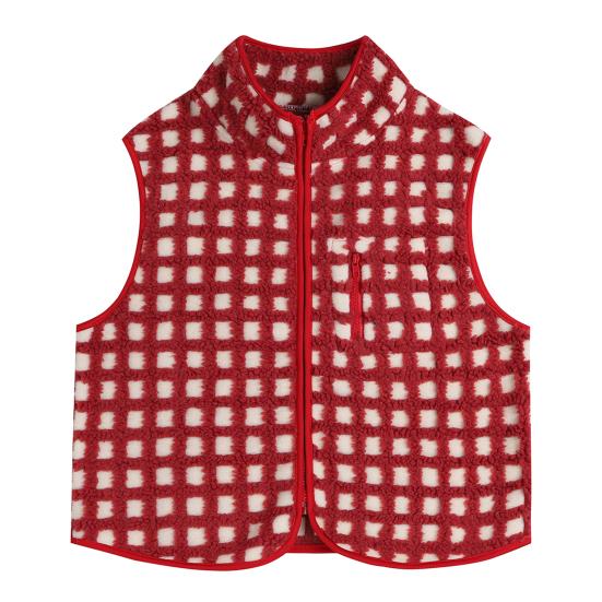 Damen Weste Jacke Stehkragen Kontrastfarbe Ärmellos Karomuster Strickjacke Weste Reißverschluss Täglich