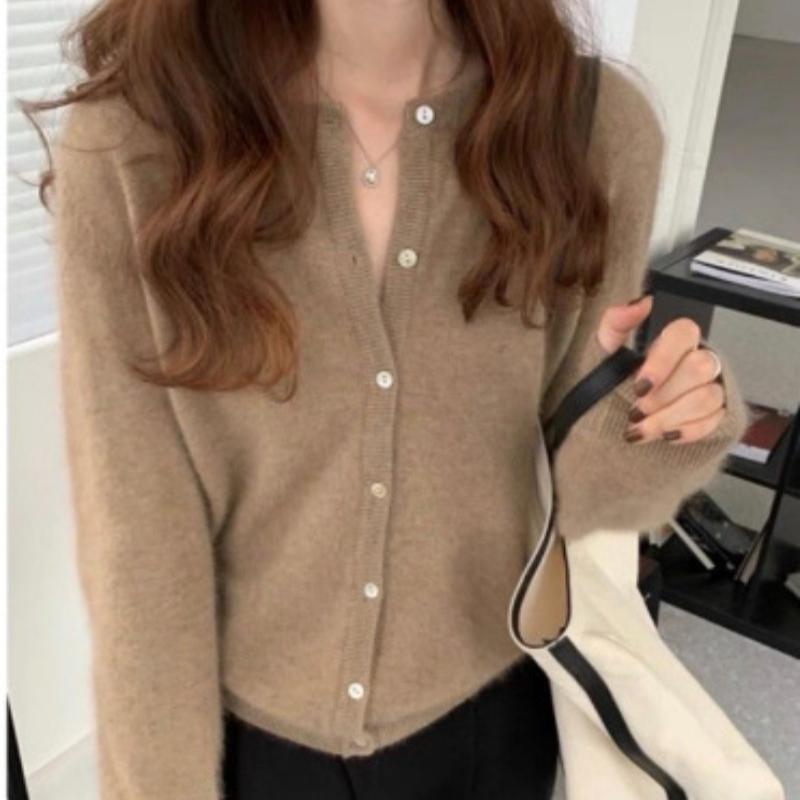 Autumn Long Sleeve Knitted Sweater Cardigan Women Fashion Thin Solid Slim Fit Cardigans Jacket Women Winter Round Neck Casual Knitwears Tops 25012