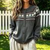 Cappotto Maglione Vintage da Donna con Scollo Tondo, Vestibilità Larga, Bottoni Colorati per Autunno e Inverno